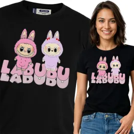 koszulka-damska-czarna-bawelna-t-shirt-s-nadruk-labubu