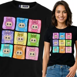 koszulka-damska-czarna-bawelna-t-shirt-s-nadruk-wzory-labubu