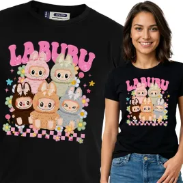 koszulka-damska-czarna-bawelna-t-shirt-m-nadruk-wzory-labubu