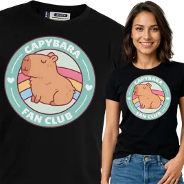 koszulka-damska-czarna-bawelna-t-shirt-m-nadruk-kapibara-capybara