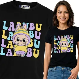 koszulka-damska-czarna-bawelna-t-shirt-xxl-nadruk-wzory-labubu