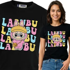 koszulka-damska-czarna-bawelna-t-shirt-xxl-nadruk-wzory-labubu
