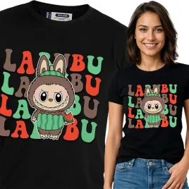 koszulka-damska-czarna-bawelna-t-shirt-s-nadruk-wzory-labubu