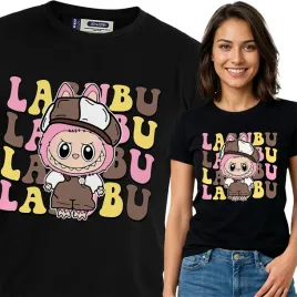koszulka-damska-czarna-bawelna-t-shirt-l-nadruk-wzory-labubu