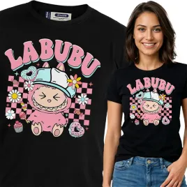 koszulka-damska-czarna-bawelna-t-shirt-xl-nadruk-wzory-labubu