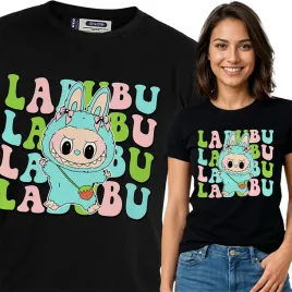 koszulka-damska-czarna-bawelna-t-shirt-xl-nadruk-wzory-labubu