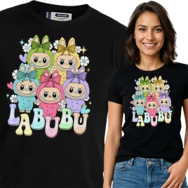 koszulka-damska-czarna-bawelna-t-shirt-m-nadruk-labubu