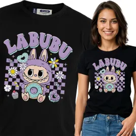 koszulka-damska-czarna-bawelna-t-shirt-s-nadruk-wzory-labubu