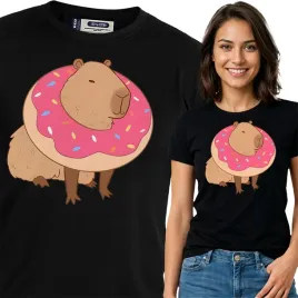 koszulka-damska-czarna-bawelna-t-shirt-s-nadruk-kapibara-capybara