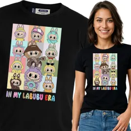 koszulka-damska-czarna-bawelna-t-shirt-s-nadruk-wzory-labubu