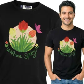 koszulka-meska-czarny-bawelna-t-shirt-s-nadruk-kwiatowe-wzory