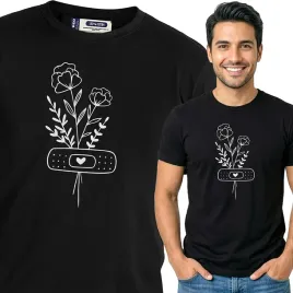 koszulka-meska-czarny-bawelna-t-shirt-m-nadruk-kwiatowe-wzory-motywy