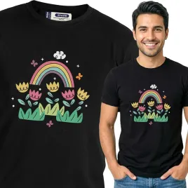 koszulka-meska-czarny-bawelna-t-shirt-xxl-nadruk-kwiatowe-wzory
