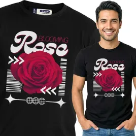 koszulka-meska-czarny-bawelna-t-shirt-xxl-nadruk-wzory-kwiaty-top