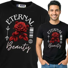 koszulka-meska-czarny-bawelna-t-shirt-m-nadruk-wzory-kwiaty-top