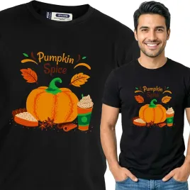 koszulka-meska-czarny-bawelna-t-shirt-xxl-nadruk-jesienne-wzory-pumpkin