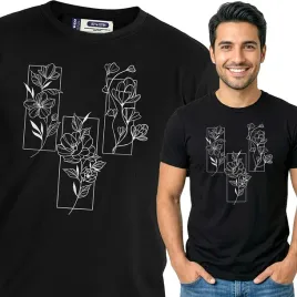 koszulka-meska-czarny-bawelna-t-shirt-xl-nadruk-kwiatowe-wzory-motywy