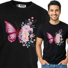 koszulka-meska-czarny-bawelna-t-shirt-l-nadruk-kwiatowe-wzory
