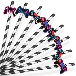 papierowe-slomki-urodzinowe-ozdoba-gamer-gambling-gamepad-gry-8-szt