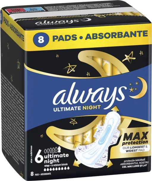 Always Podpaski higieniczne na noc ze skrzydełkami Ultimate Night 8szt. -