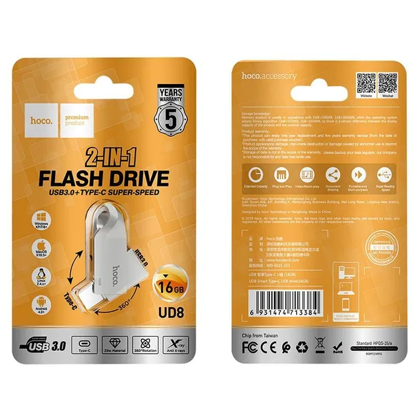 pendrive-hoco-128-gb-usb-a-usb-c-usb-3-0-nikiel-perlowy-stan-nowy