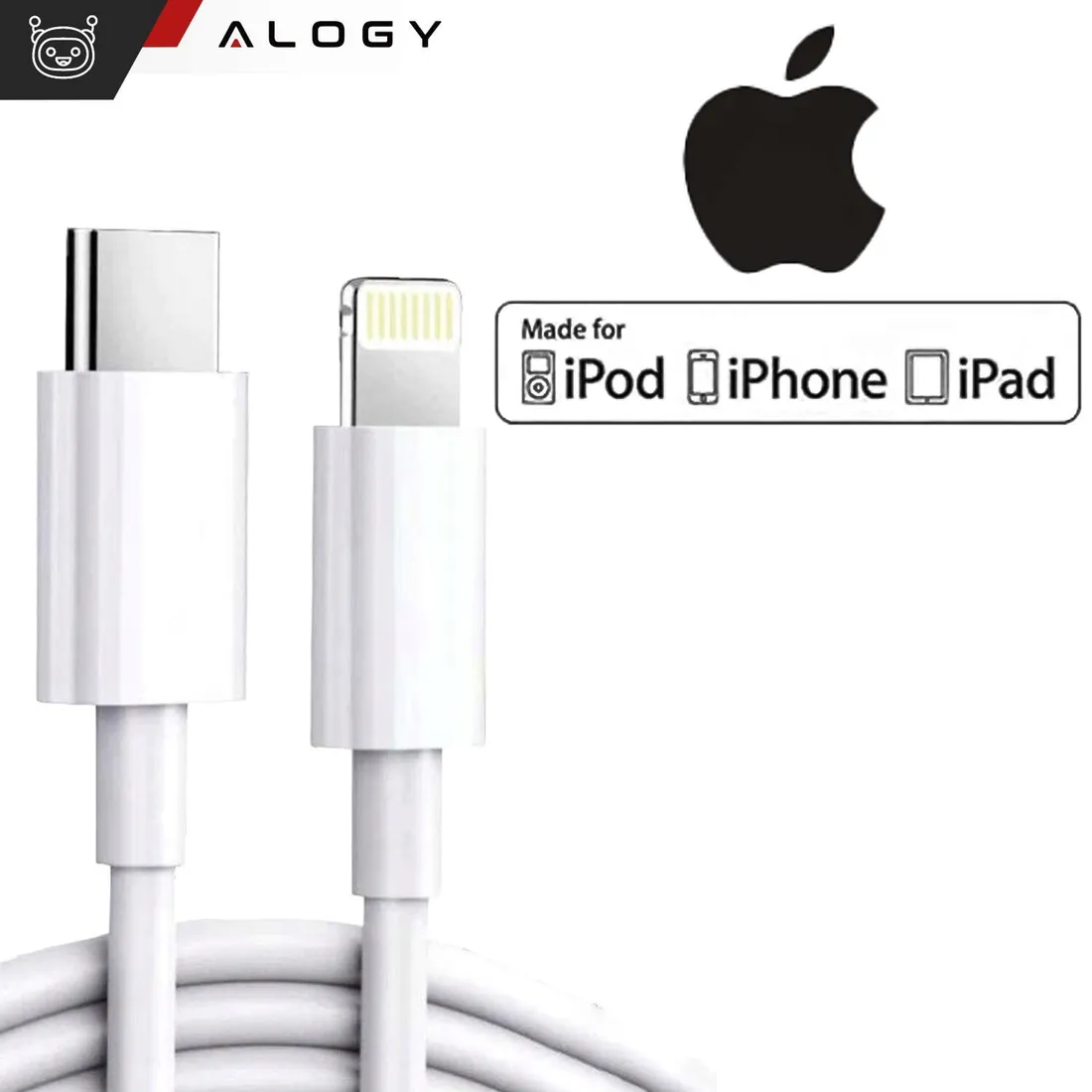 kabel-alogy-usb-typ-c-apple-lightning-2-m-bialy