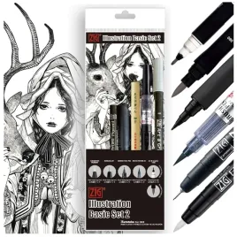 zestaw-do-ilustracji-mangi-pisaki-brush-bimoji-mangaka-kuretake-basic-set-2
