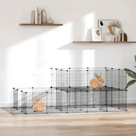 vidaxl-klatka-dla-zwierzat-z-bramka-44-panele-czarna-35x35-cm-stal