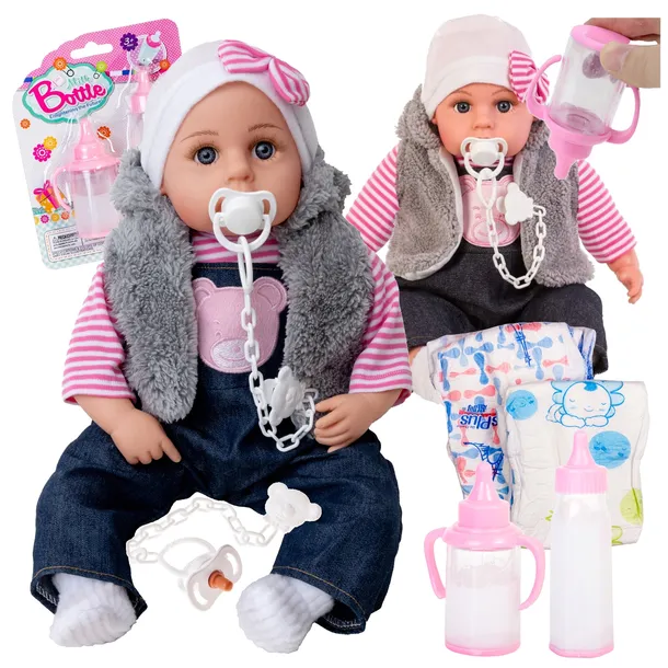 LALKA BOBAS DUŻA 45 cm mówi śpiewa PL Zestaw SMOCZEK + PAMPERSY + BUTELKI