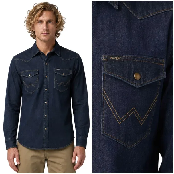Wrangler Western Shirt Canyon regular ciemna koszula jeansowa zatrzaski 3XL