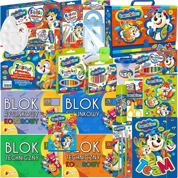 BAMBINO Wyprawka Szkolna DUŻY zestaw plastyczny XXL + teczka 9cm
