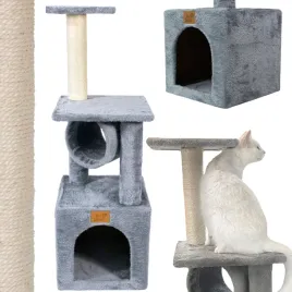 petstory-szary-drapak-dla-kota-slupek-sizal-tunel-4-poziomy