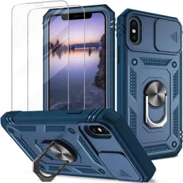 etui-2x-szklo-9h-do-apple-iphone-x-xs-plastikowe-granatowe-z-podstawka