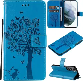 etui-do-samsung-galaxy-s22-5g-niebieskie-zamykane-z-klapka-tloczone-drzewko