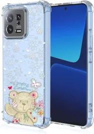 etui-do-xiaomi-13-przezroczyste-mis-biale-wytlaczane-kwiatki-wysoka-ochrona