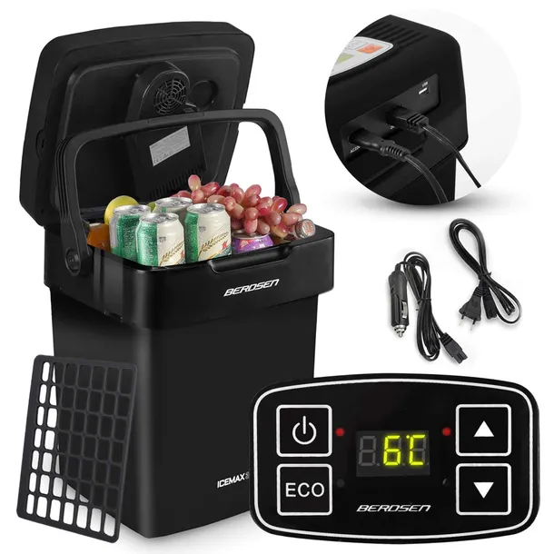 LODÓWKA TURYSTYCZNA SAMOCHODOWA 12V/230V USB 29L CZARNA funkcja grzania