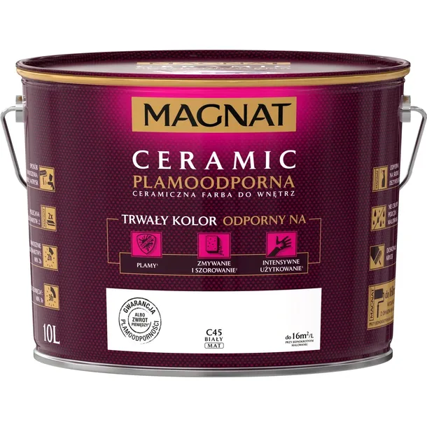 MAGNAT CERAMIC FARBA CERAMICZNA PLAMOODPORNA DO WNĘTRZ BIAŁY MAT C45 10L