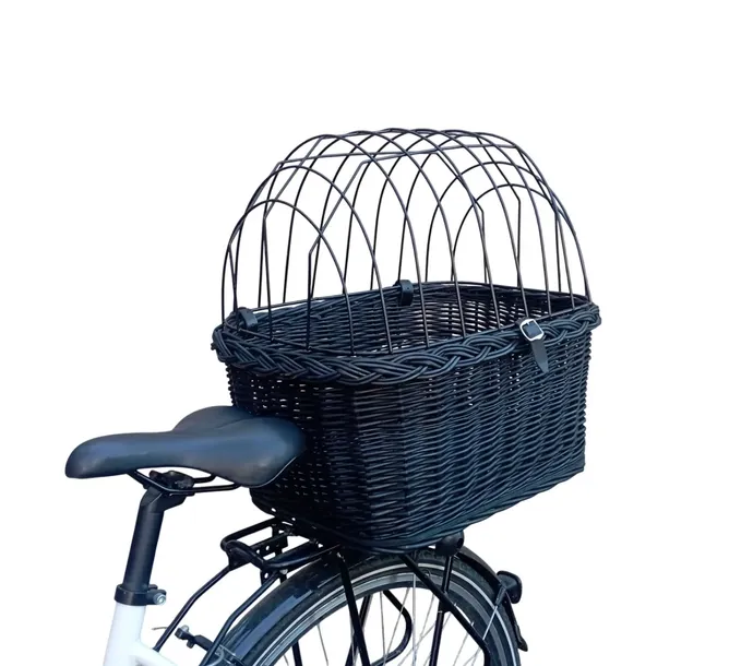 Duży koszyk wiklinowy na BAGAŻNIK psa czarny XL + Poduszka