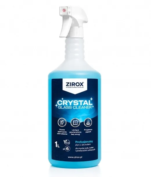 ZIROX CRYSTAL 1L – Płyn do mycia szyb i luster bez smug + ściereczka z mikrofibry GRATIS