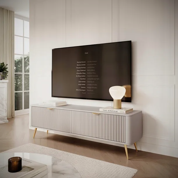 Szafka RTV 2 drzwi beżowa ryflowana 160 cm LANTE