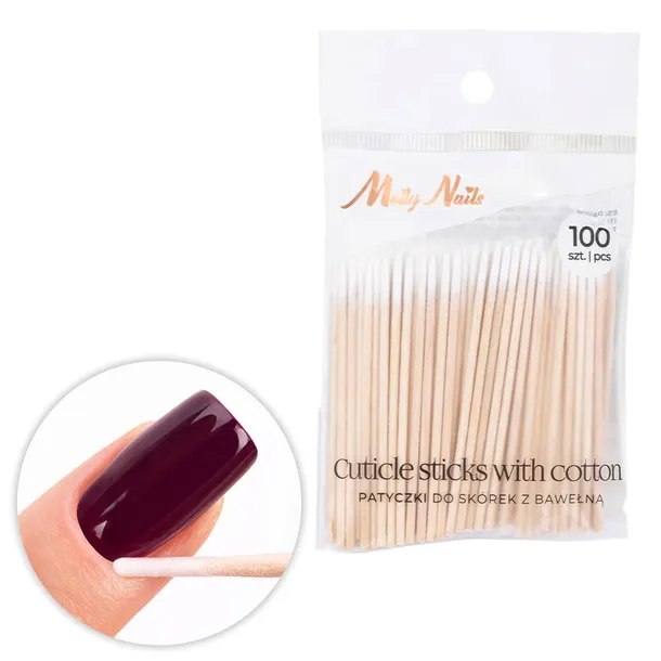Patyczki Molly Nails drewniane z bawełnianą końcówką 7 cm 100szt