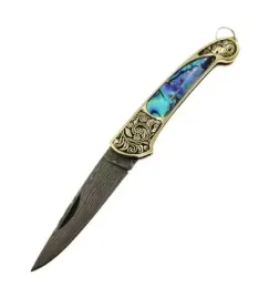 skladany-noz-kieszonkowy-handmade-stal-damascenska-mosiadz-muszla-abalone
