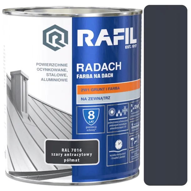 RADACH FARBA POLIWINYLOWO-AKRYLOWA NA DACH ANTRACYT RAL 7016 10L PÓŁMAT
