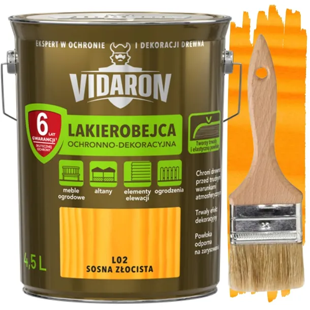VIDARON LAKIEROBEJCA OCHRONNO DEKORACYJNA DO DREWNA SOSNA ZŁOCISTA L02 4,5L