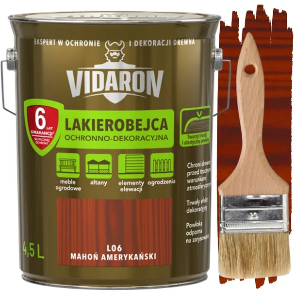 VIDARON LAKIEROBEJCA OCHRONNO DEKORACYJNA DO DREWNA MAHOŃ AMERYKAŃ L06 4,5L