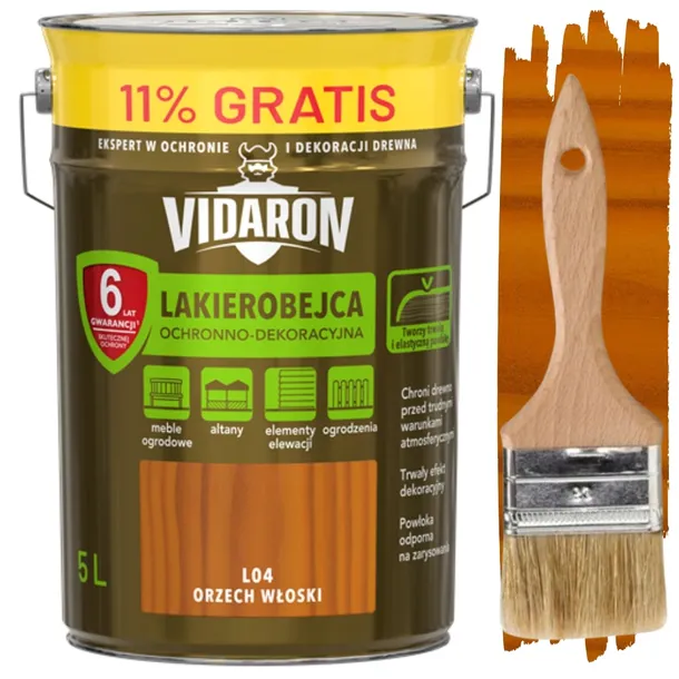 VIDARON LAKIEROBEJCA OCHRONNO DEKORACYJNA DO DREWNA ORZECH WŁOSKI L04 5L N