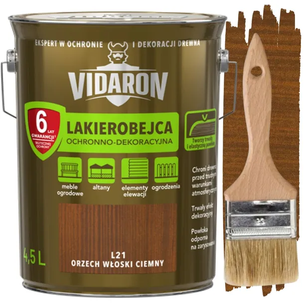 VIDARON LAKIEROBEJCA OCHRONNO DEKORACYJNA DO DREWNA ORZECH CIEMNY L21 4,5L