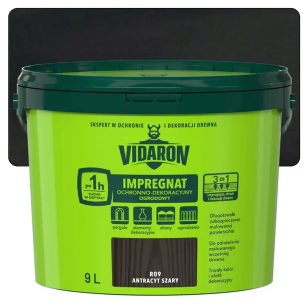 VIDARON IMPREGNAT OGRODOWY ANTRACYT SZARY R09 9L