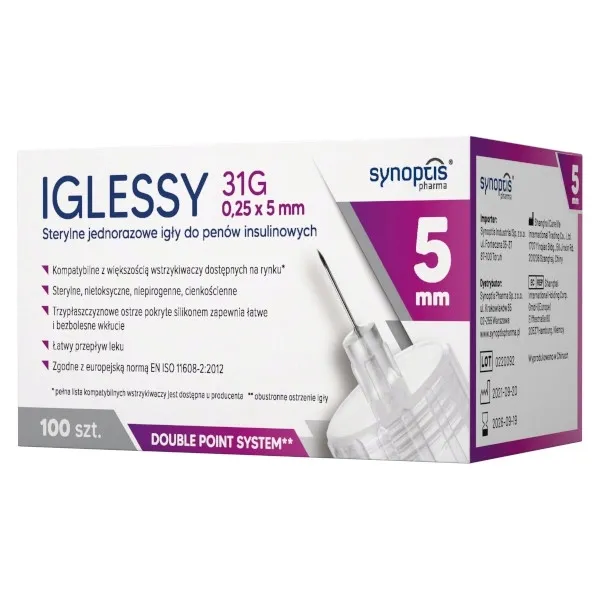 Igły Iglessy do penów 31G 0,25 x 5 mm 100 sztuk