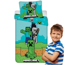 posciel-bawelniana-140x200-minecraft-mobs-here-niebieska-zielona